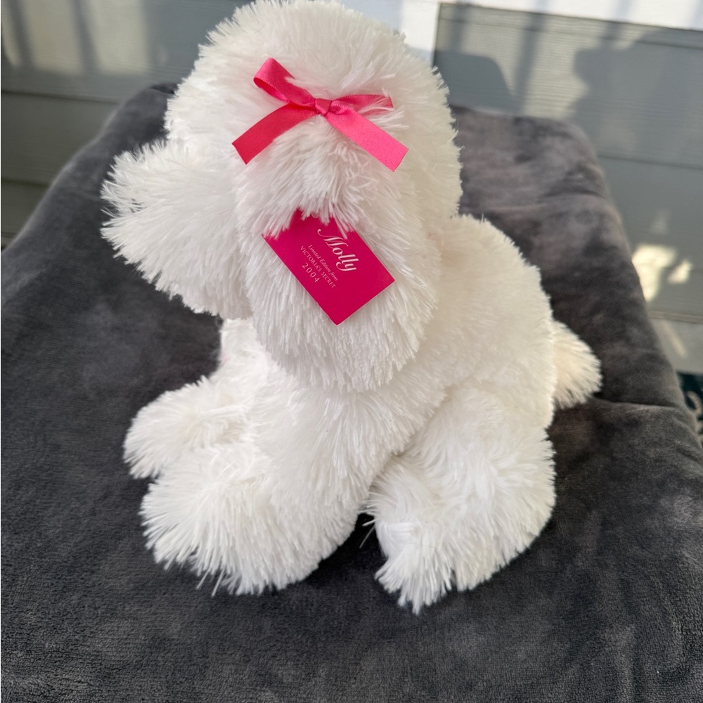 Victoria's Secret Molly Plush Dog in White with Pink Tag & Bow - Limited Edition - Picture 2 of 10